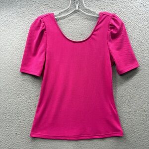 FRNCH Paris Top Blouse Pink Deep V Neck Back Cottagecore Peasant Size S/M